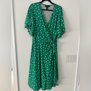 Ashley Stewart Plus Size 22/24 Green Polka Dot Flattering Wrap Dress